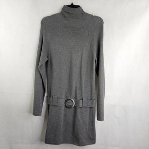 INC International Concepts Drop Waist Turtleneck Belted Sweater Size L Gray
